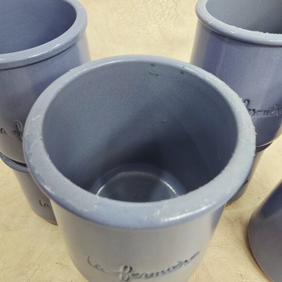 Set of 8 Fermière Cermer Yogurt Pots Crocks Jars French Blue - Picture 4 of 11